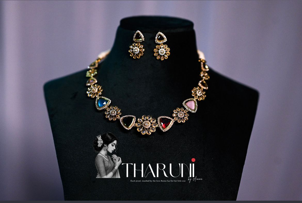 Vajra Floral Navratna AD Neckpiece