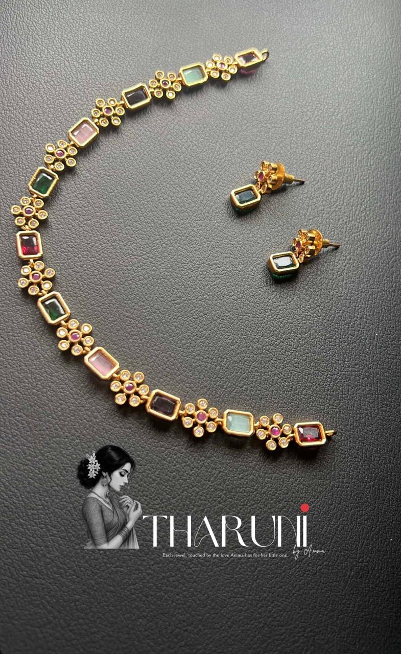 Vajra Multi Stone Floral AD Sufi Neckpiece