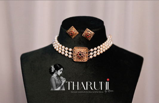 Thulika Three String Bead Choker with Square Pendant