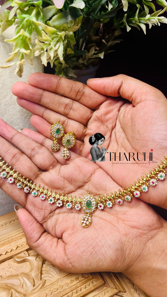 Thulika emerald floral gold lookalike neckpiece