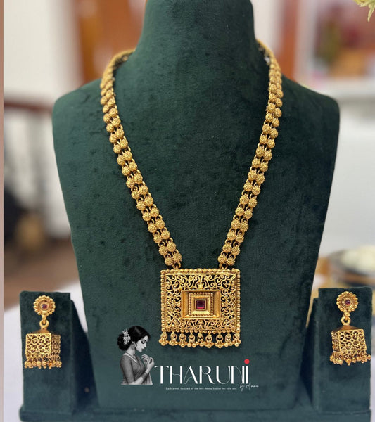 Rukmini Ruby Square Non Idol Pendant Haram